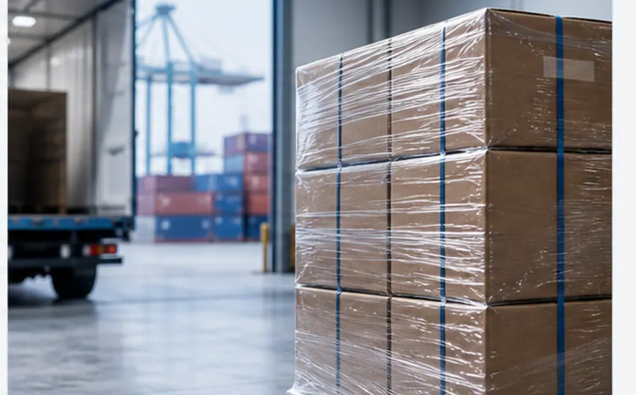Wrapped export cartons on a pallet ready for shipment